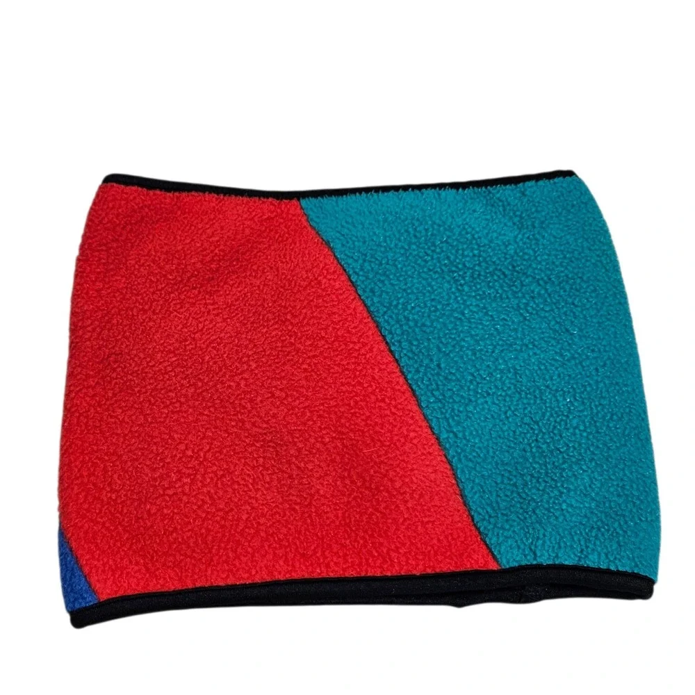 Columbia 90s Fleece Neck Warmer Gaiter Color Block Teal Blue Red Winter Made USA